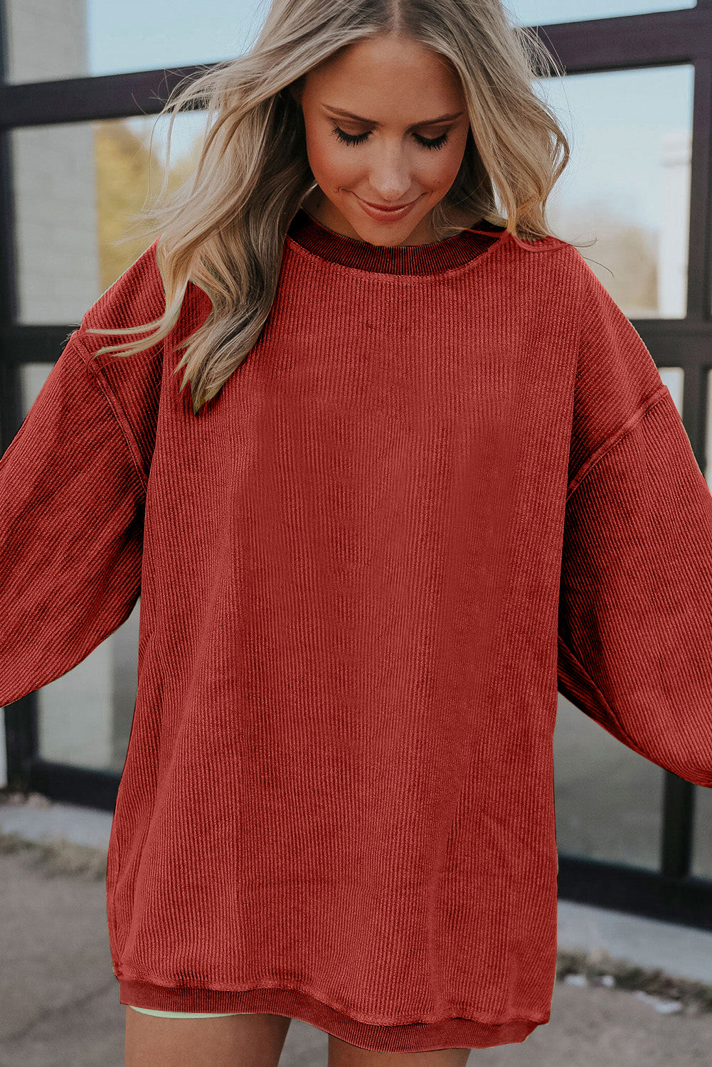 Dark Grey Ribbed Corduroy Oversized Sweatshirt