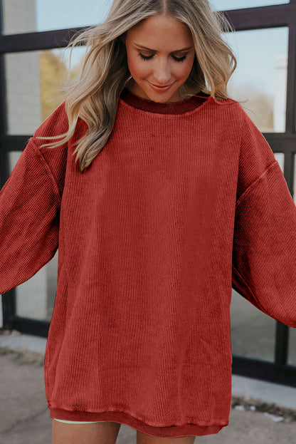 Dark Grey Ribbed Corduroy Oversized Sweatshirt