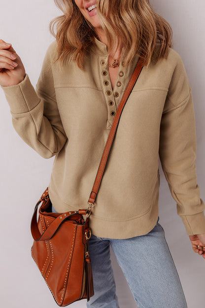 Light Beige Grommet V-Neck Sweatshirt