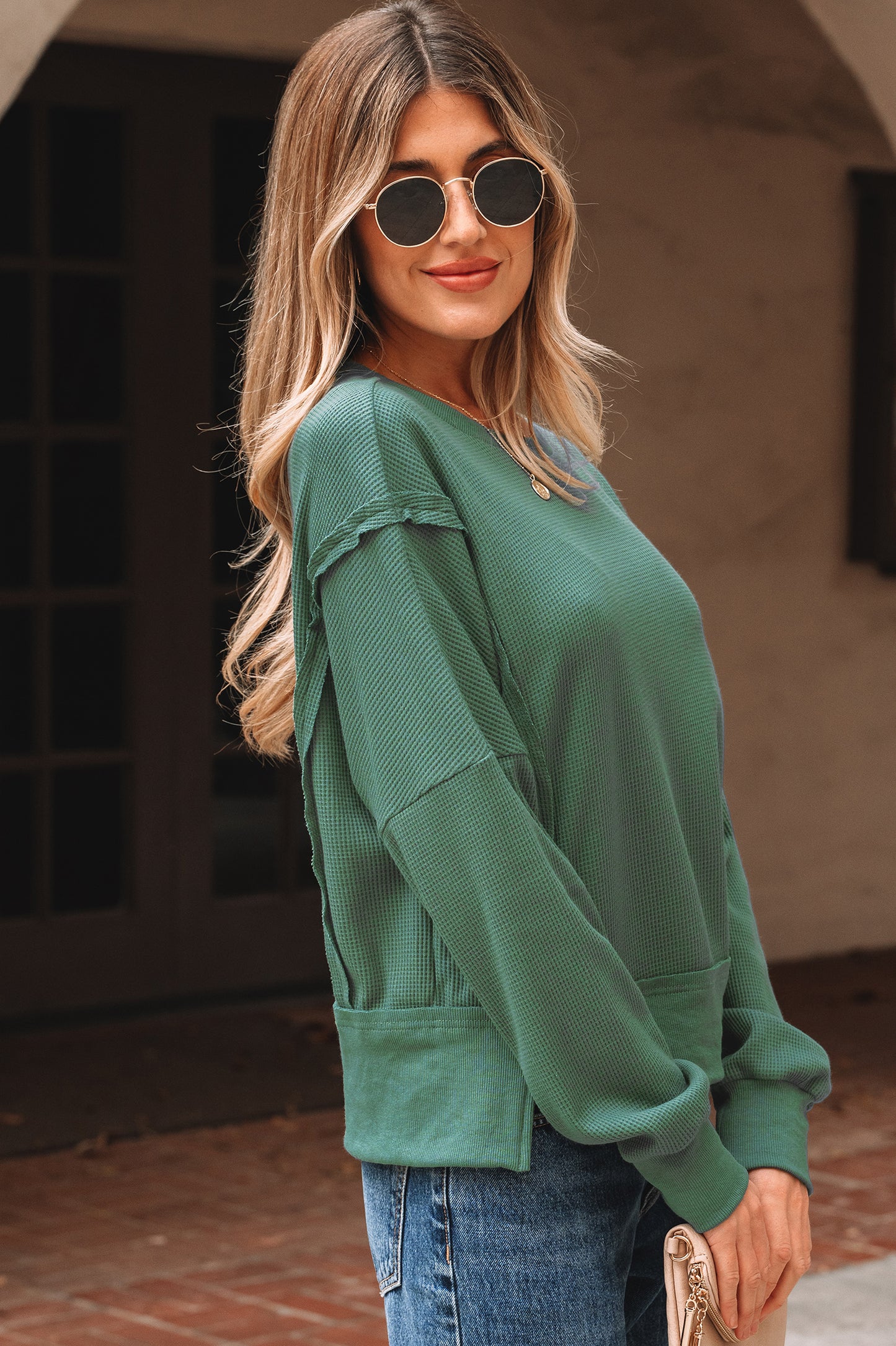 Evergreen Raw-Seam Textured Sweatshirt