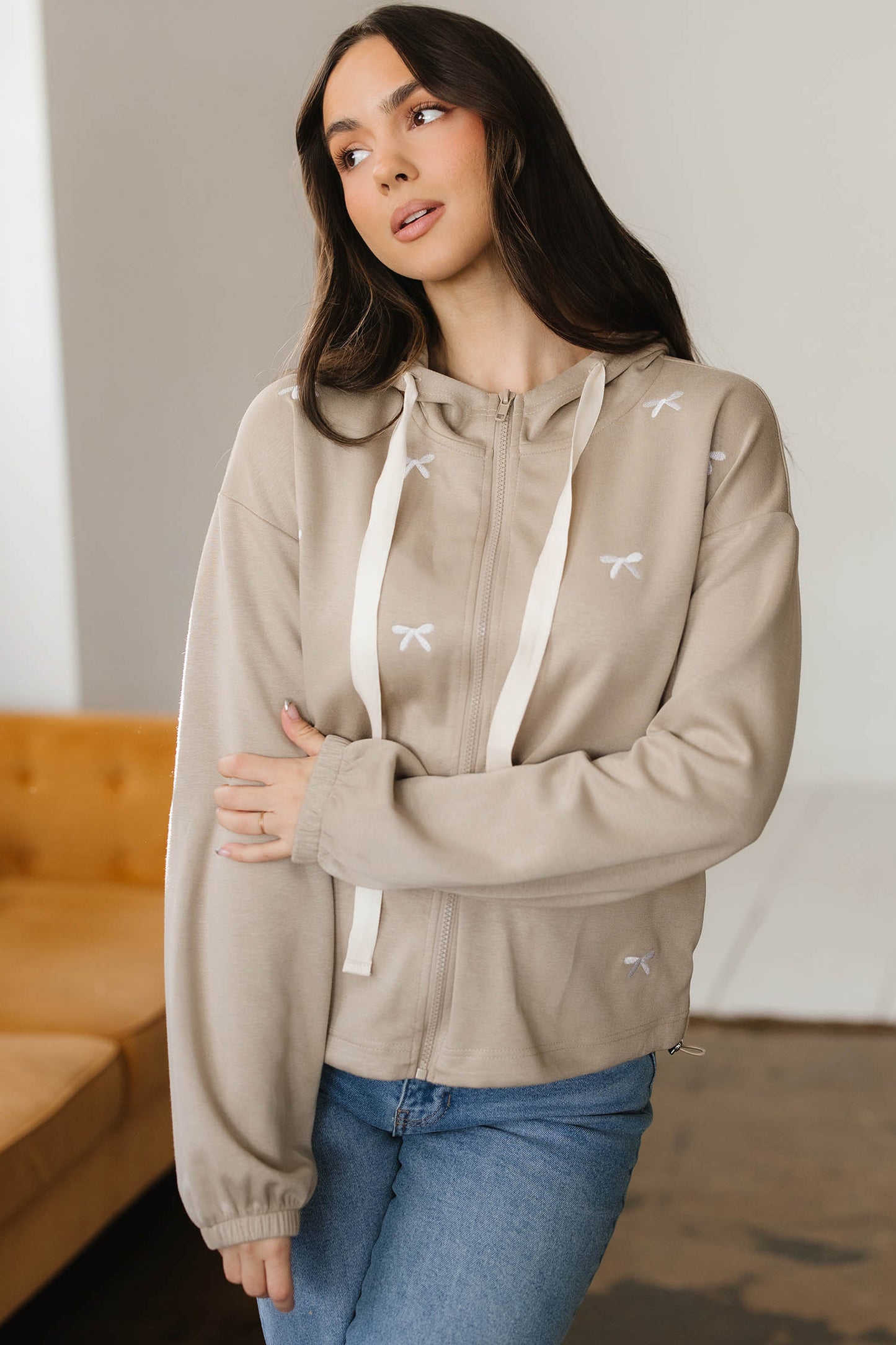Goat Bow-Embroidered Zip-Up Hoodie