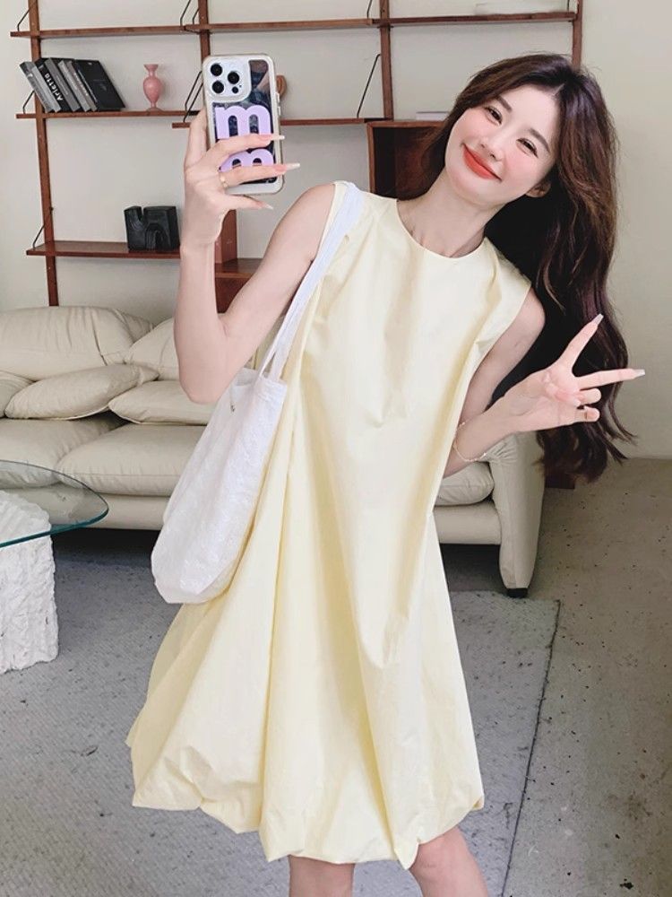 Petite Feminine Youthful Yellow Off-Shoulder Dress