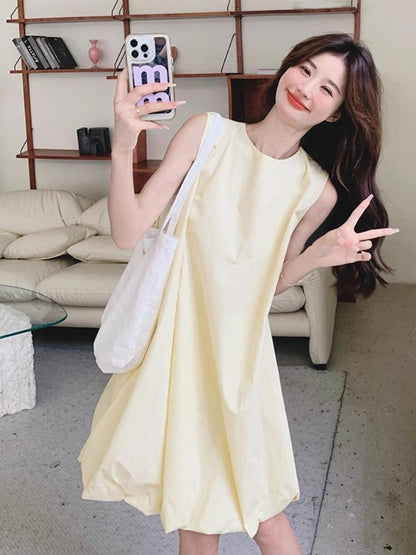 Yellow Bubble-Hem Mini Dress