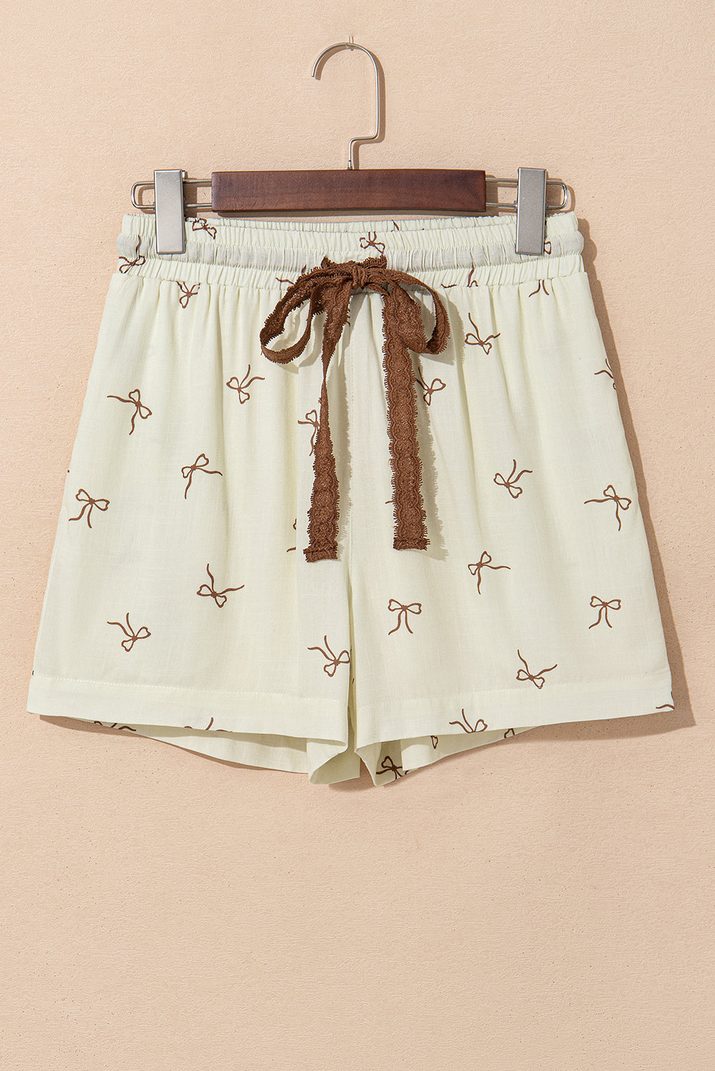 White Bow-Print Drawstring Shorts