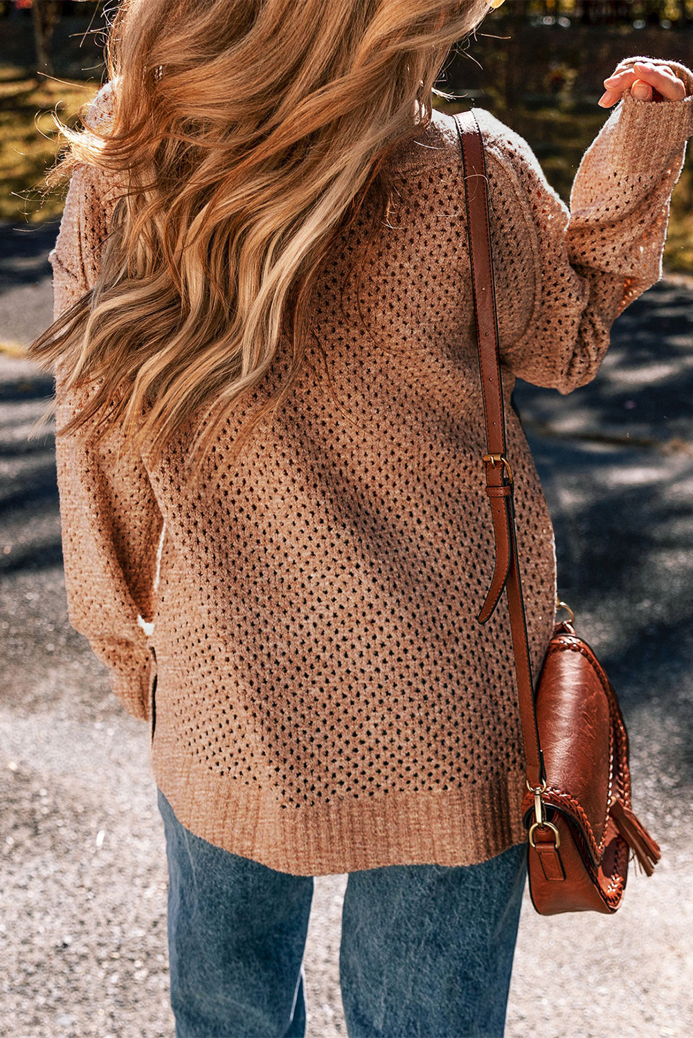 Jungle Green Eyelet Drop-Shoulder V-Neck Sweater