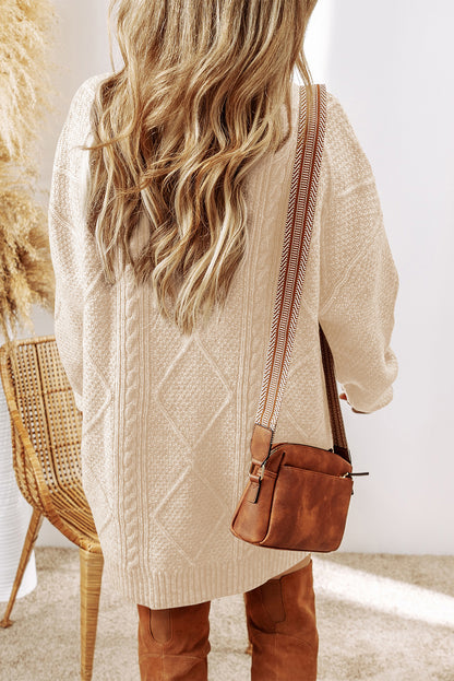 Parchment Cable Knit Drop-Shoulder Loose Fit Sweater Dress