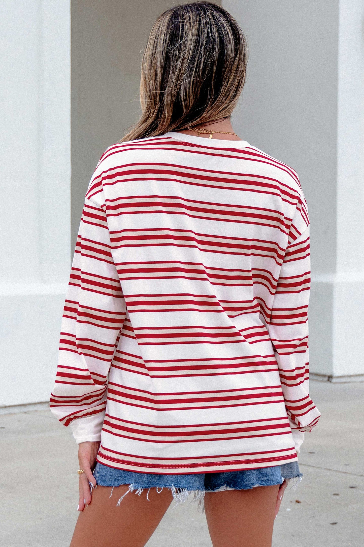 Red Striped Drop-Shoulder Long-Sleeve Top