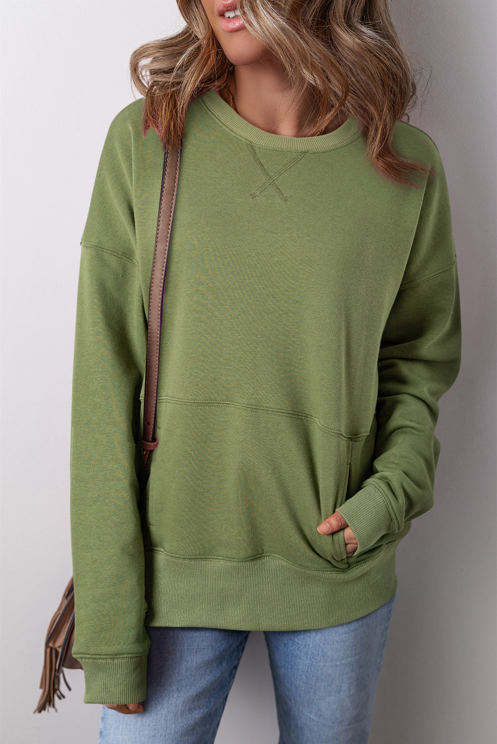 Black Crisscross-Stitch Pocket Sweatshirt