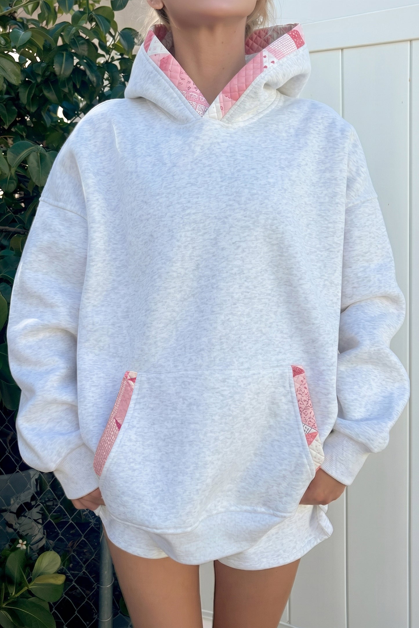Gray Contrast-Trim Oversized Hoodie