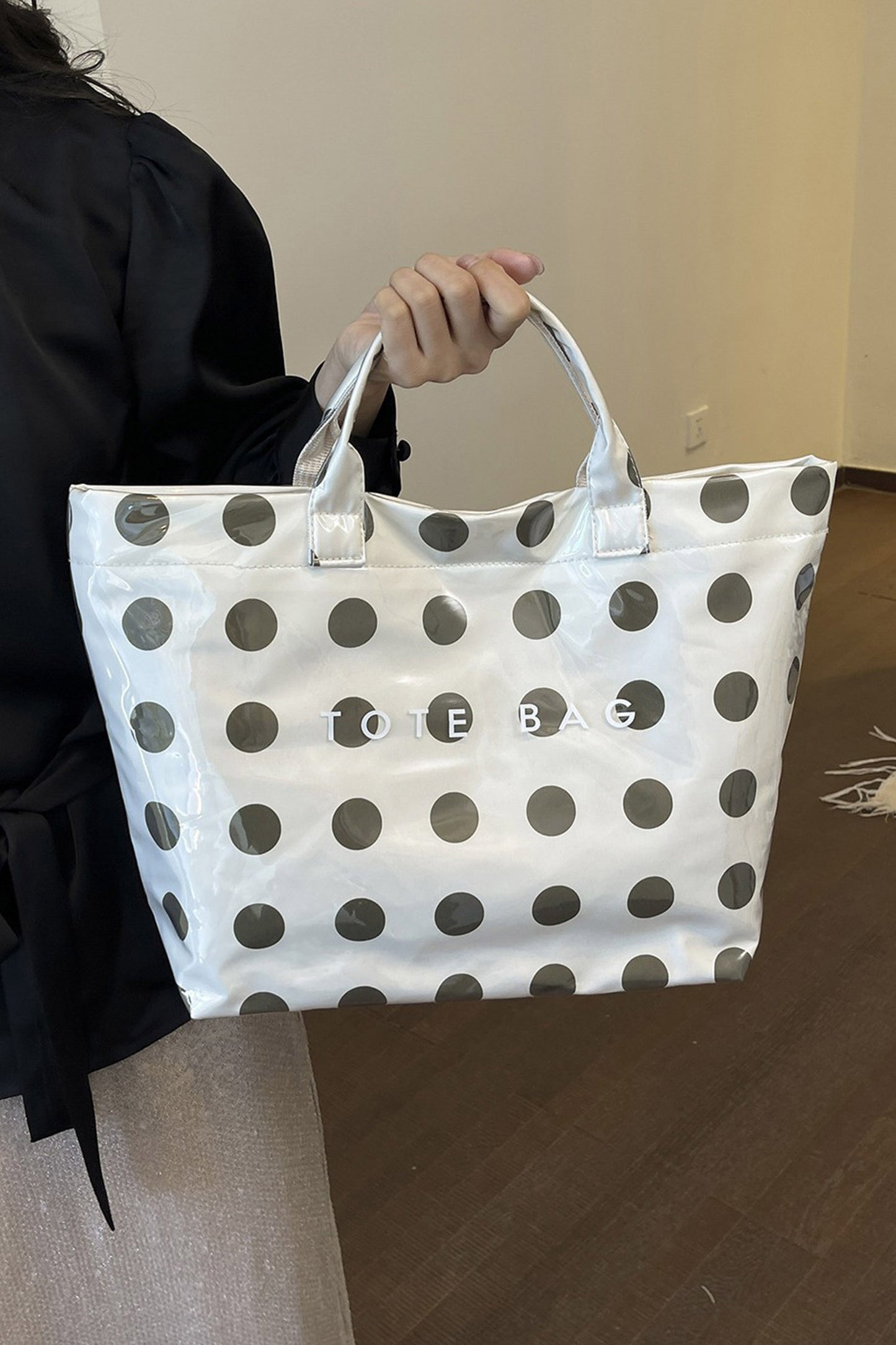 Dark Blue Polka-Dot Tote Bag