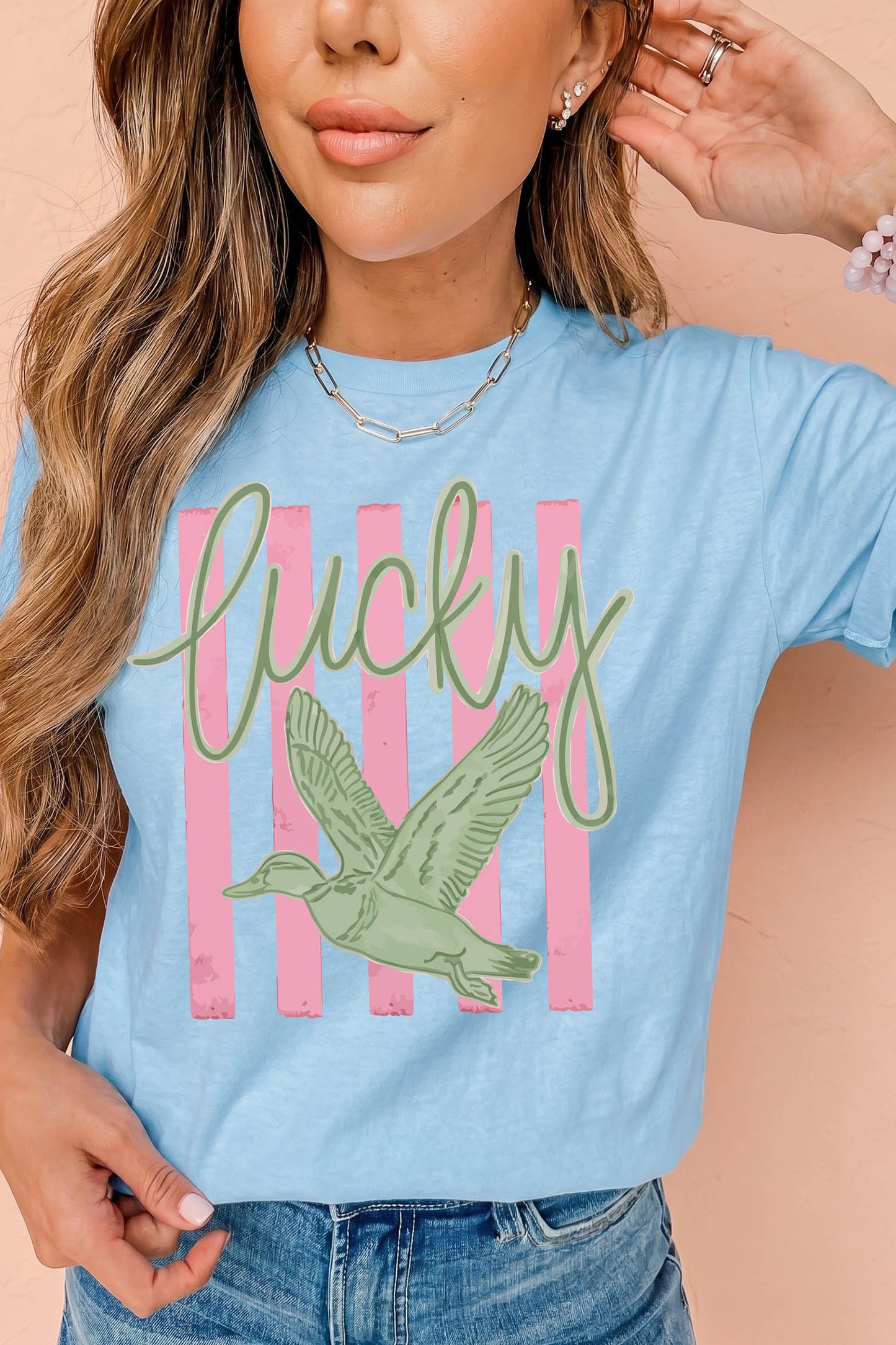 Light Blue Lucky Duck Graphic T-Shirt