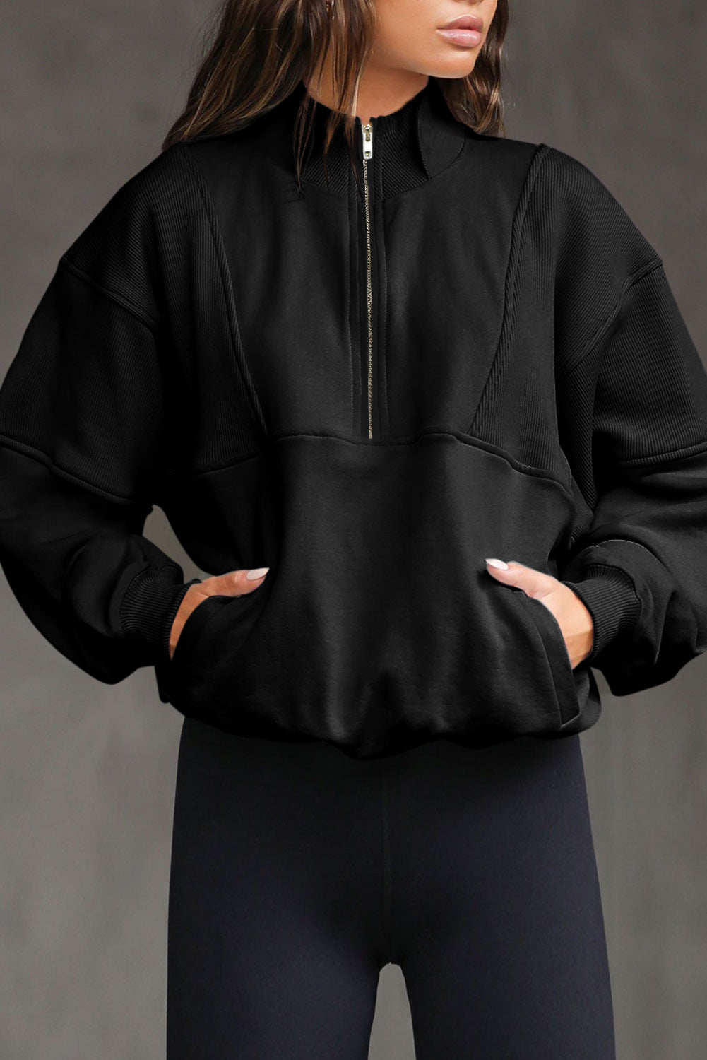 Black Half-Zip Oversized Sweatshirt