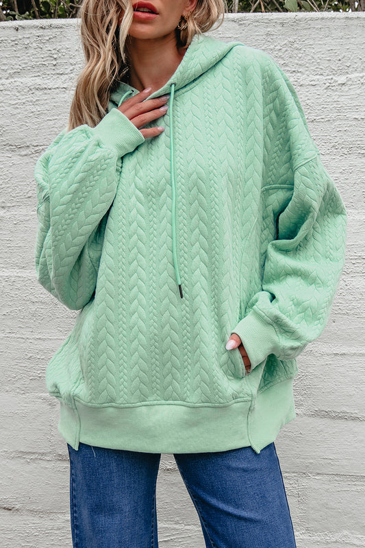 Moonlight Jade Cable-Texture Oversized Hoodie