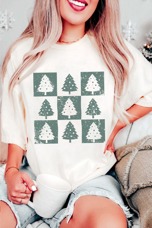 White Christmas Tree Checkerboard Graphic Tee