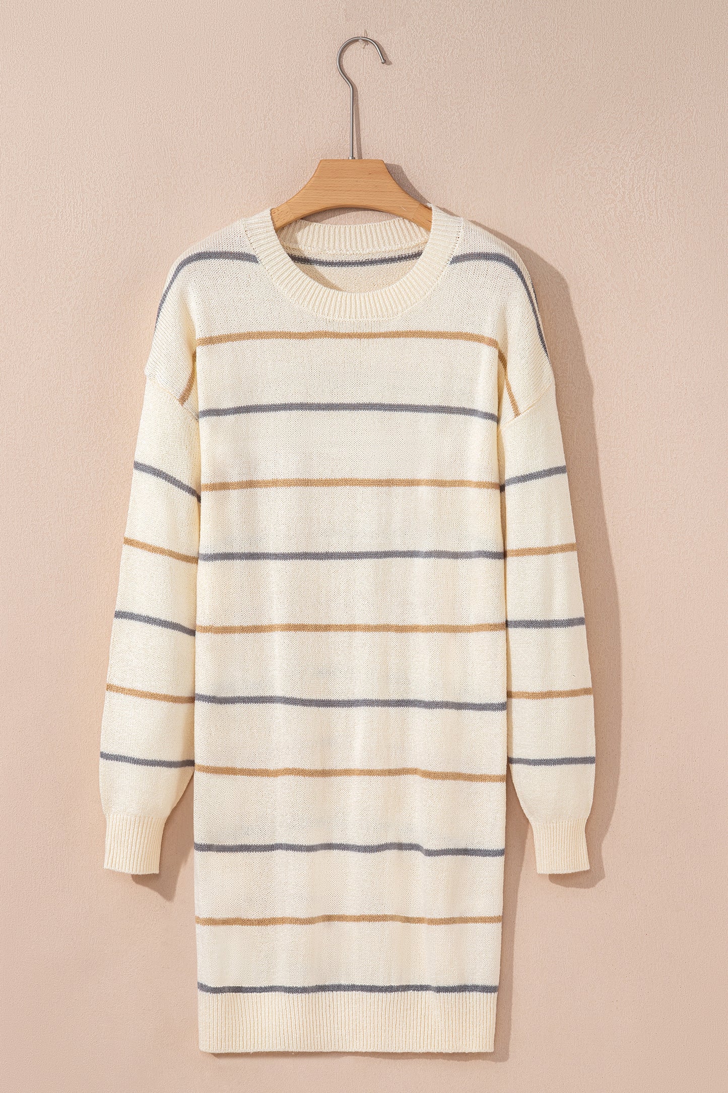 Cream Multicolor Striped Sweater Mini Dress