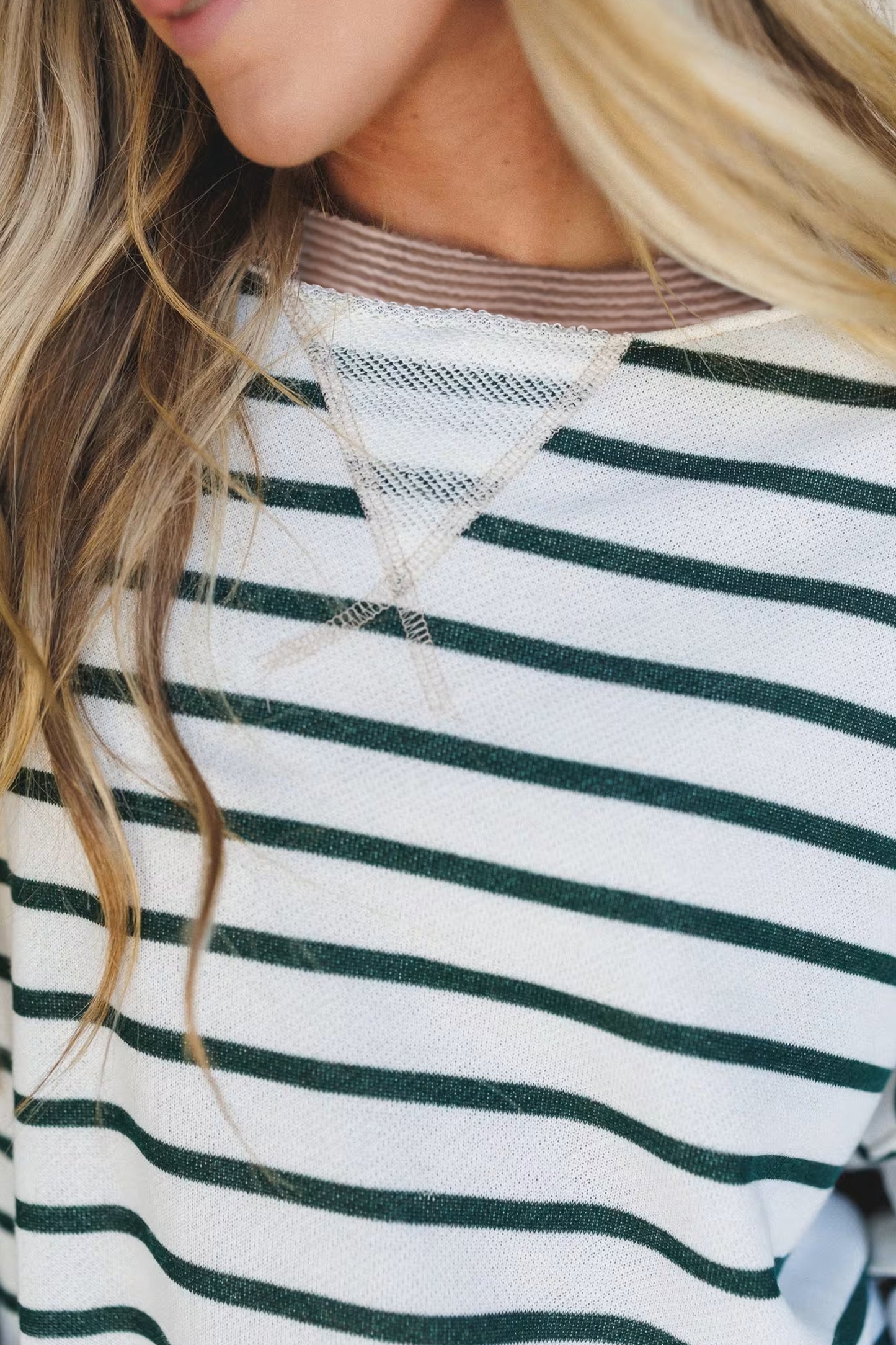 White Striped Contrast-Trim Sweatshirt