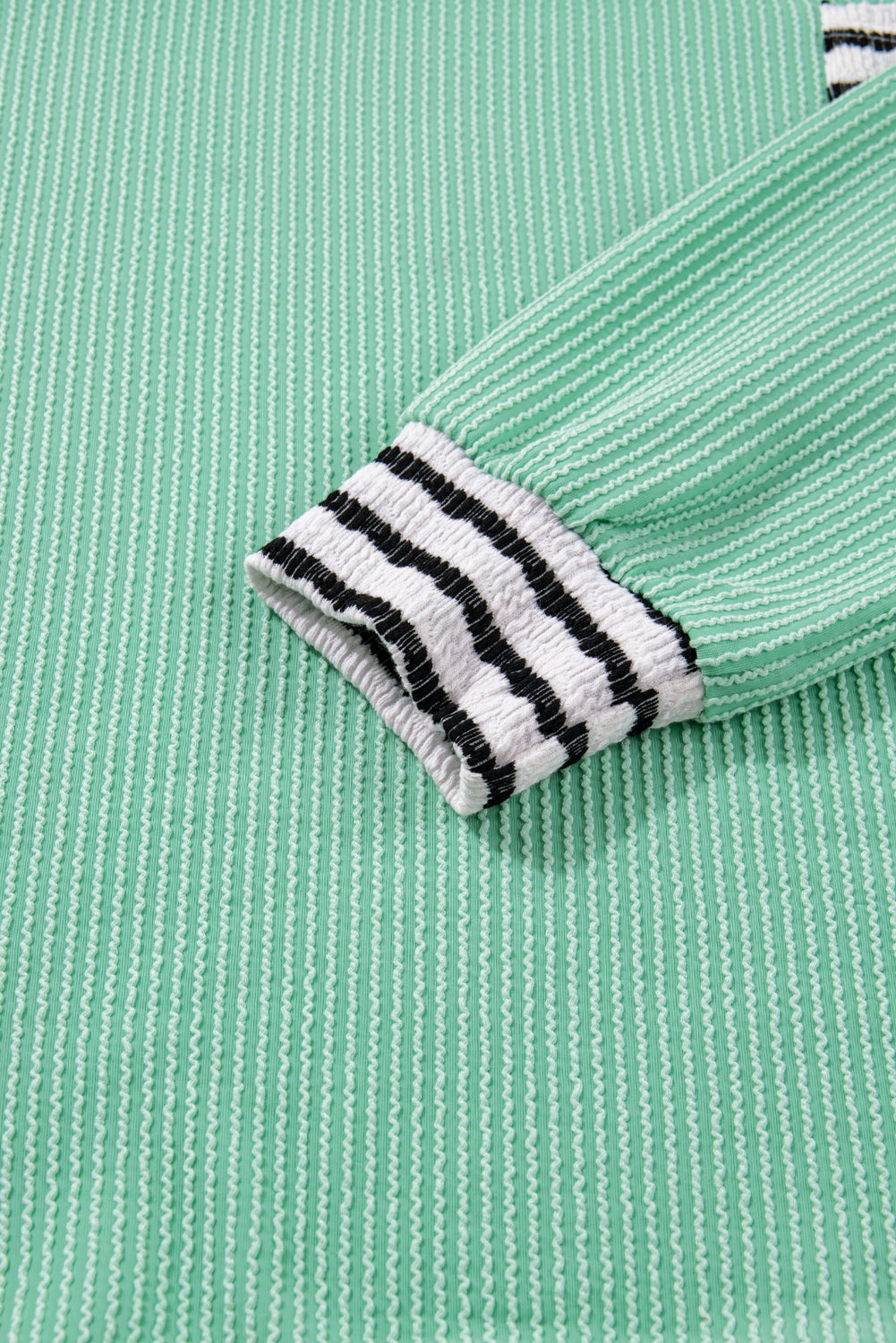 Sea Green Striped-Pocket Ribbed Top
