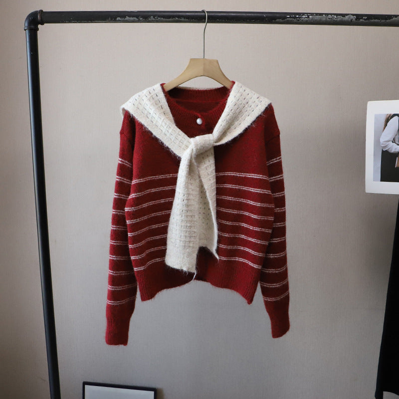 Striped Color-Block Cardigan and Shawl
