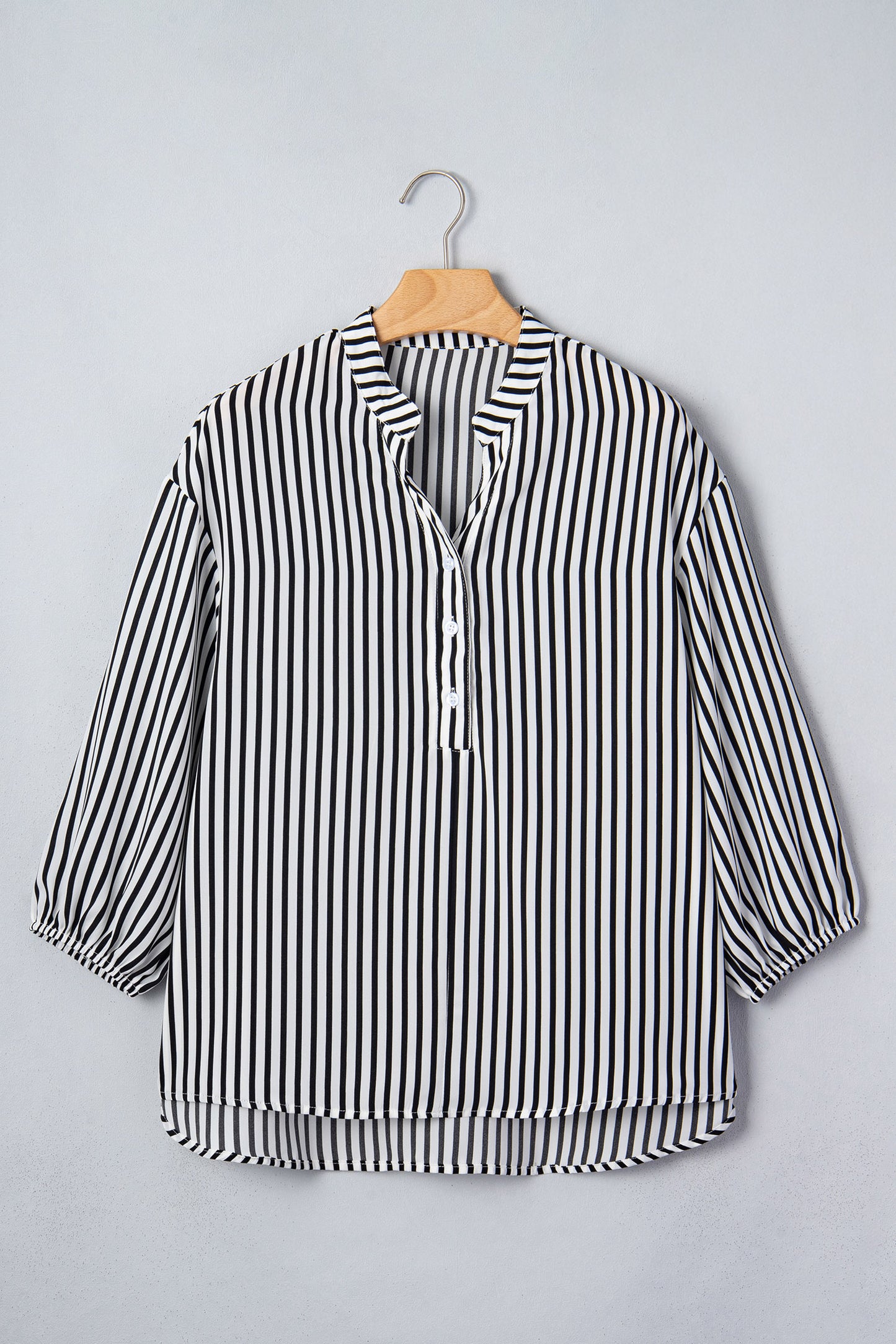 Black Striped Half-Sleeve Button-Up Shirt