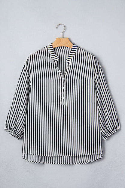 Black Striped Half-Sleeve Button-Up Shirt