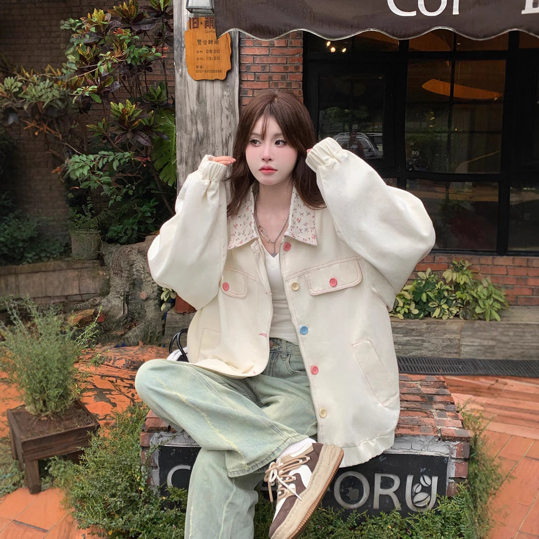 Collared Color-Block Mid-Length Jacket