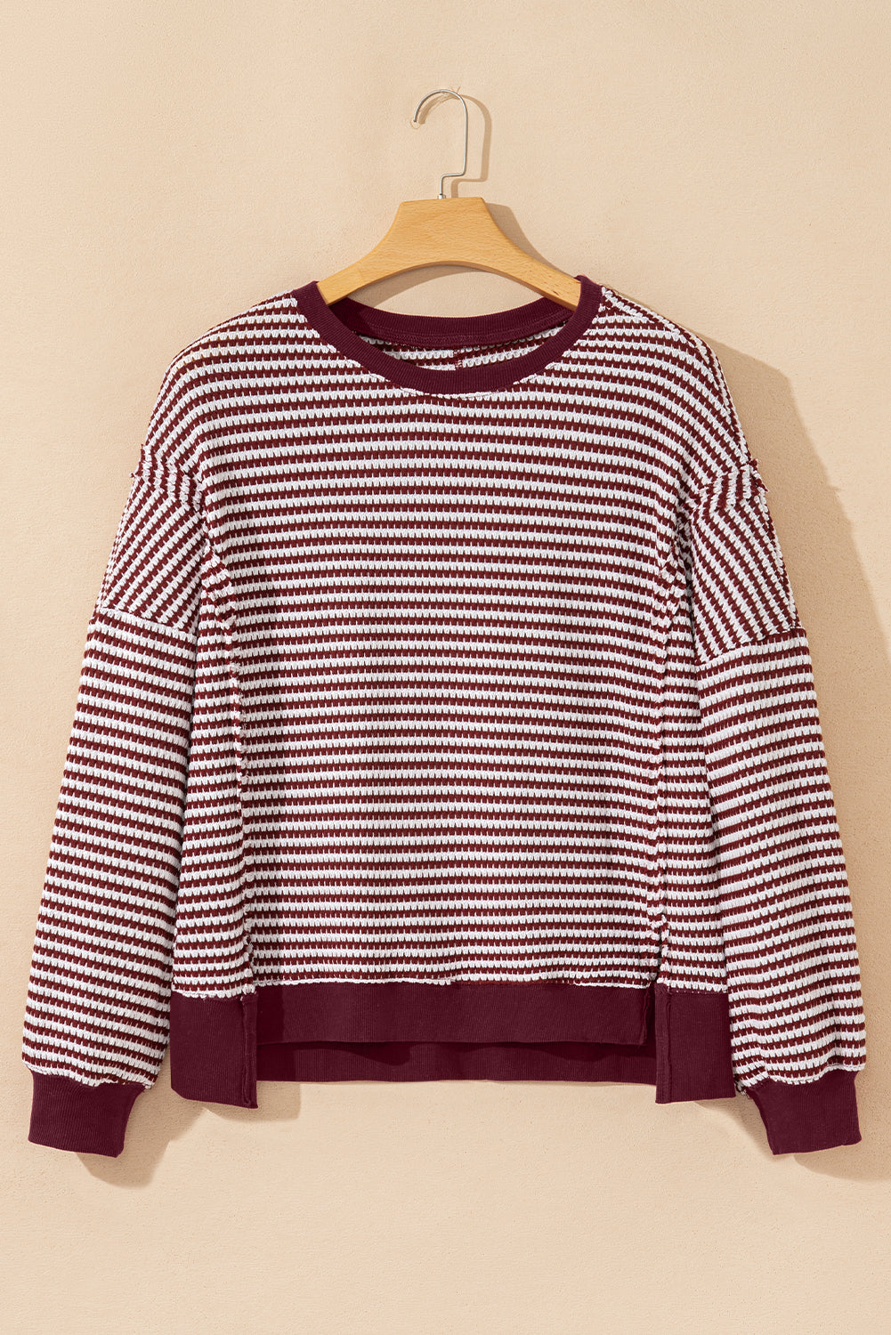 Black Striped Waffle-Knit Oversized Top