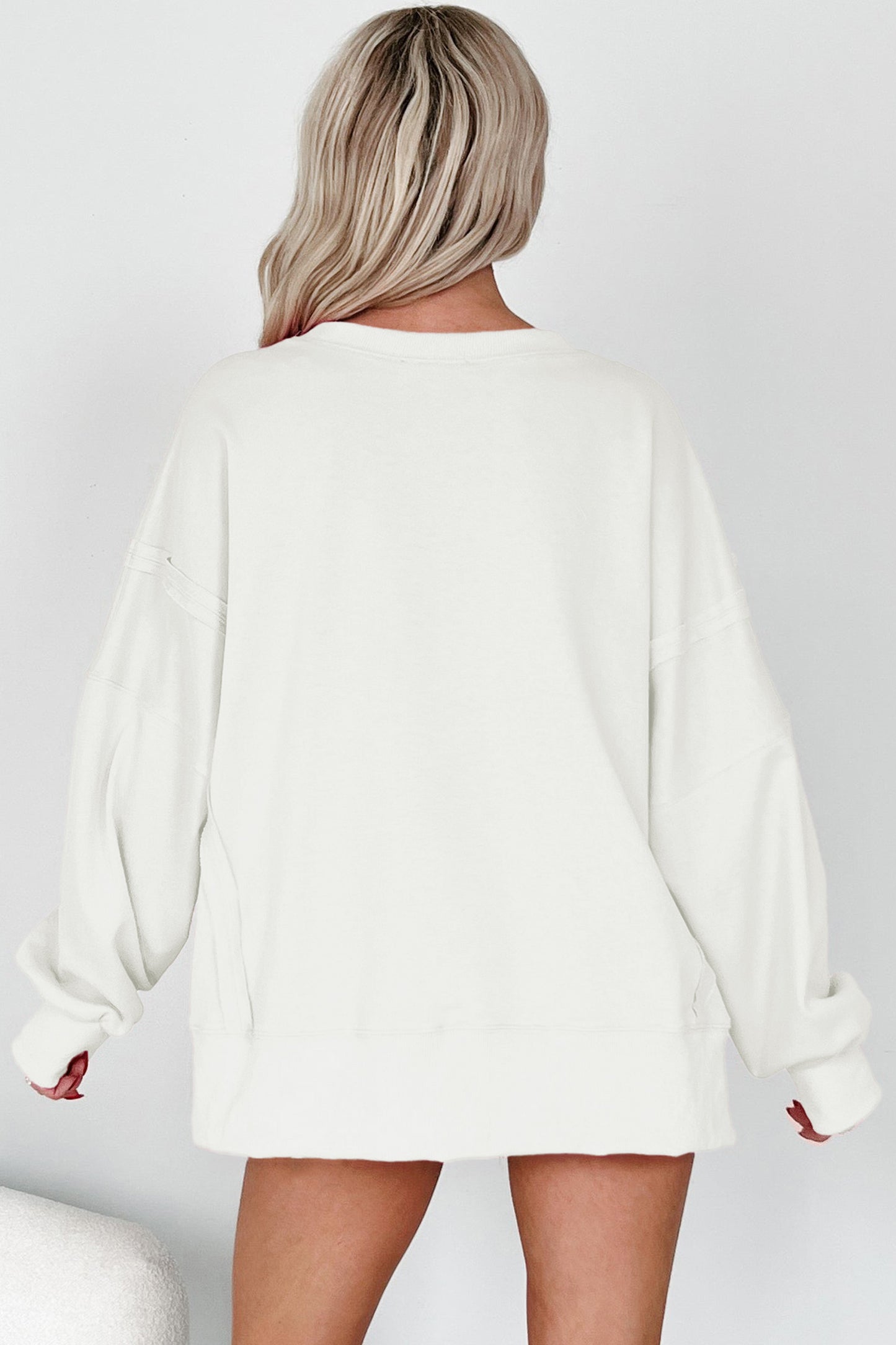 White XOXO Sequin Bow Graphic Sweatshirt