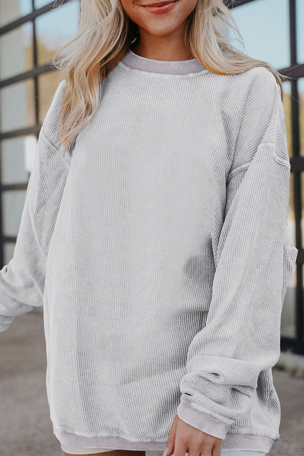 Dark Grey Ribbed Corduroy Oversized Sweatshirt