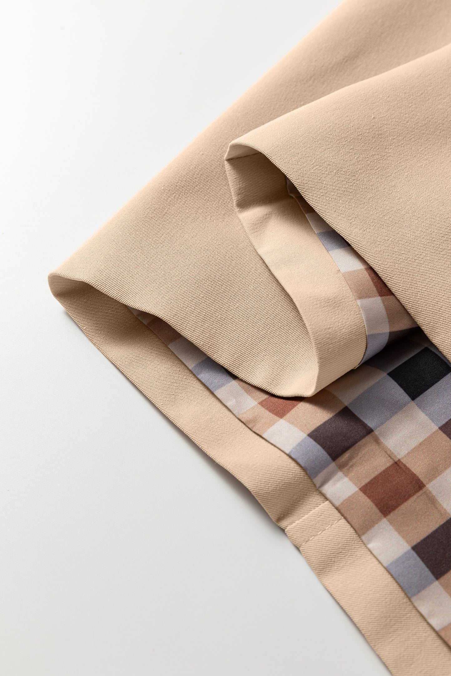 Parchment Plaid-Trim Trench Coat