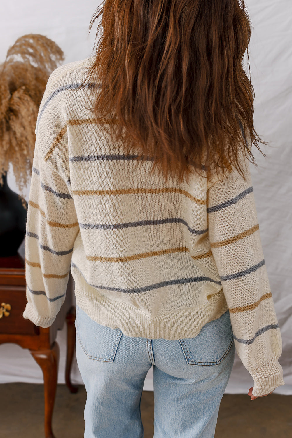 Cream Multicolor Striped Cardigan