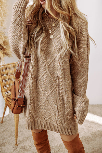 Parchment Cable Knit Drop-Shoulder Loose Fit Sweater Dress