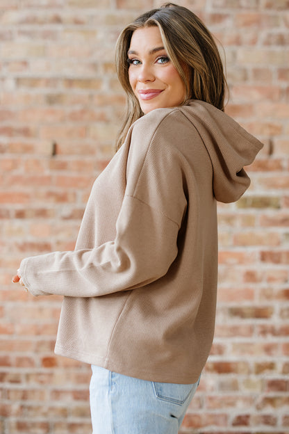 Camel Textured Drawstring Hoodie