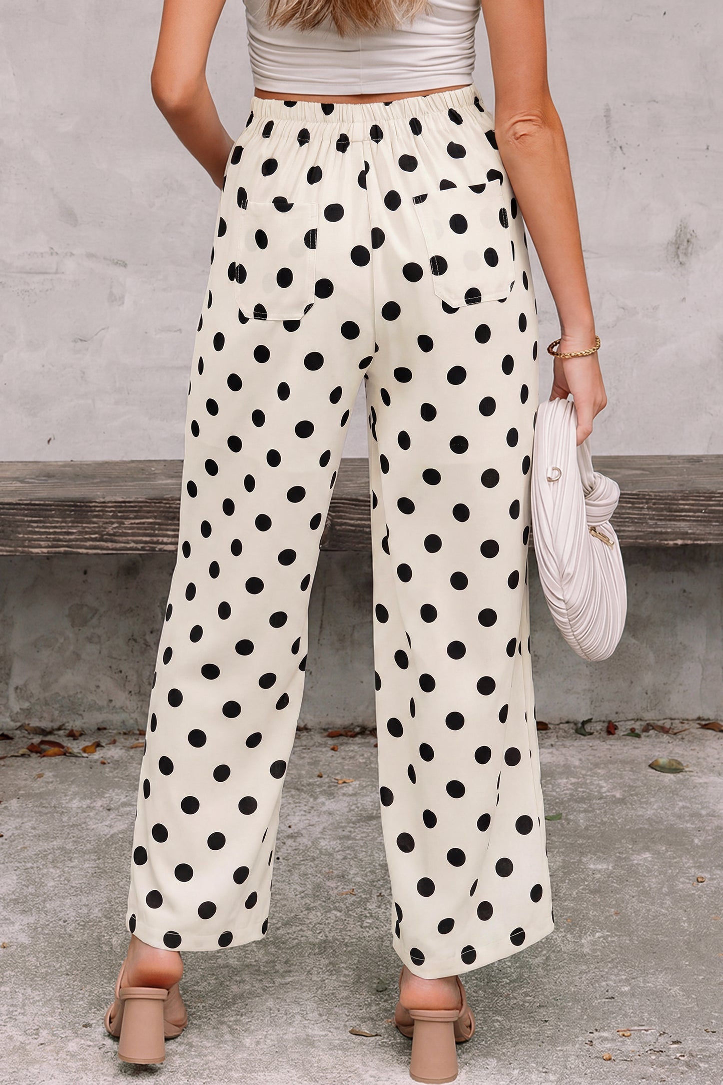 White Polka-Dot Straight-Leg Pants