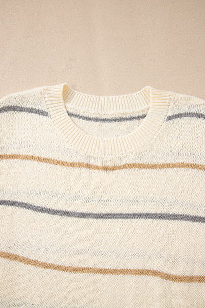 Cream Multicolor Striped Sweater Mini Dress