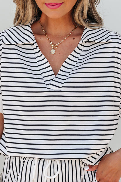 Black Stripe V-Neck Tee & Shorts Set