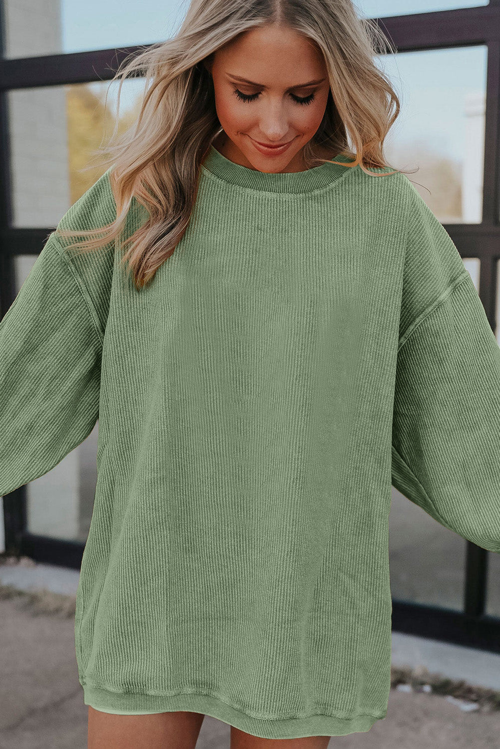 Dark Grey Ribbed Corduroy Oversized Sweatshirt