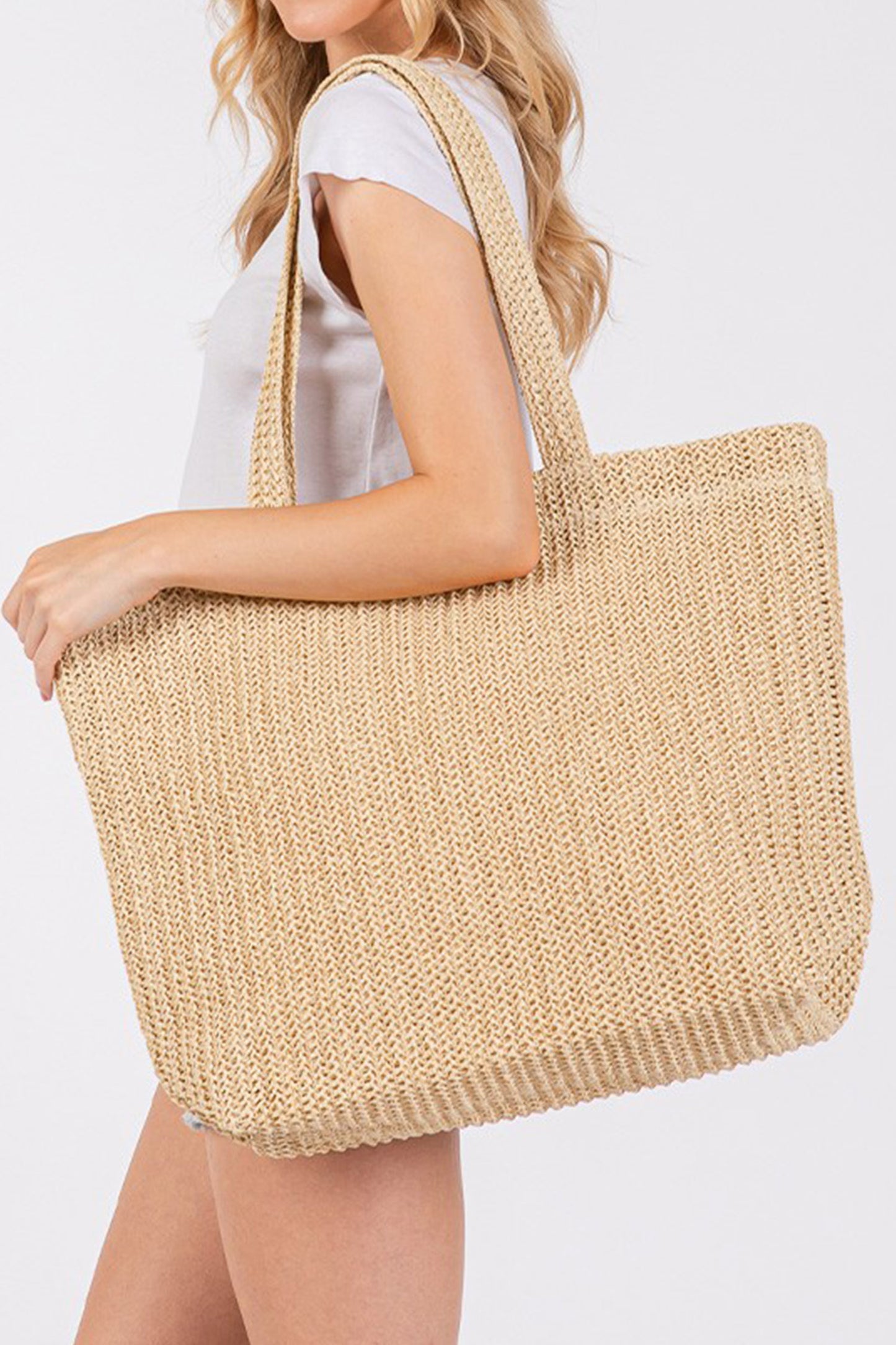 Parchment Woven Beach Tote Bag