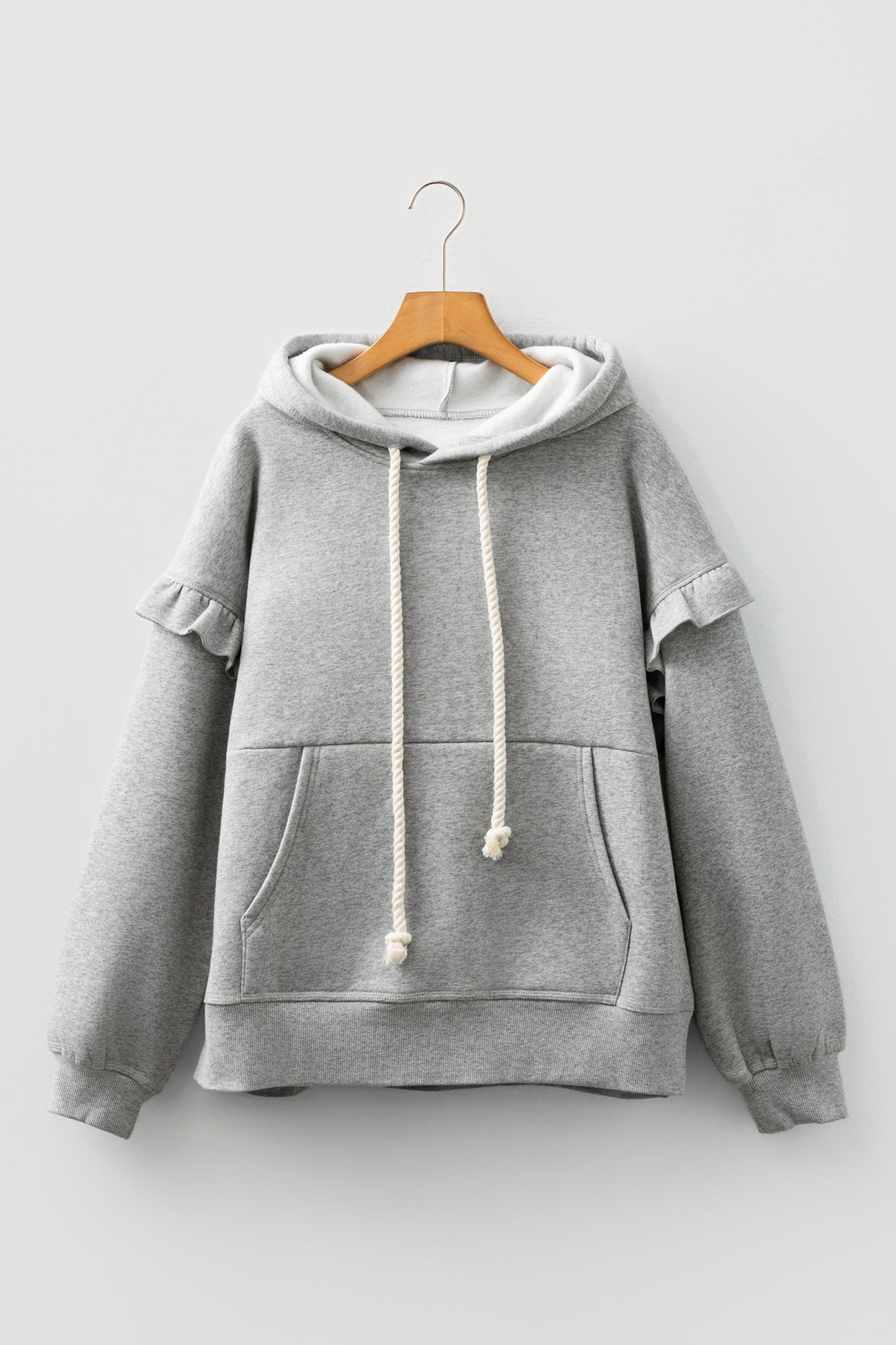 Gray Ruffle-Sleeve Oversized Hoodie