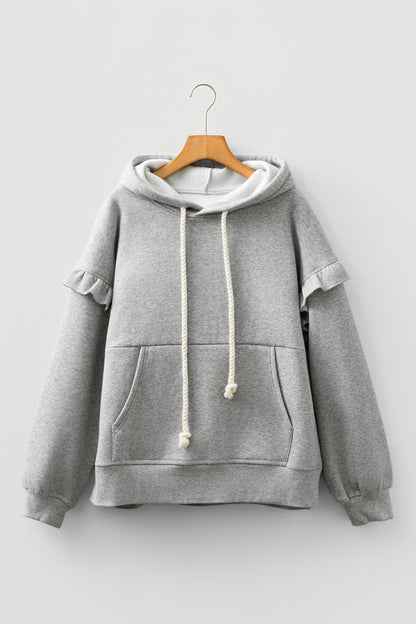 Gray Ruffle-Sleeve Oversized Hoodie