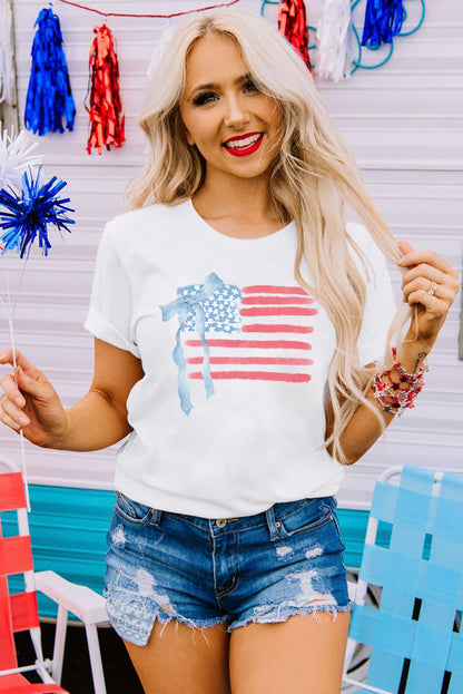 White American Flag Bow Graphic T-Shirt