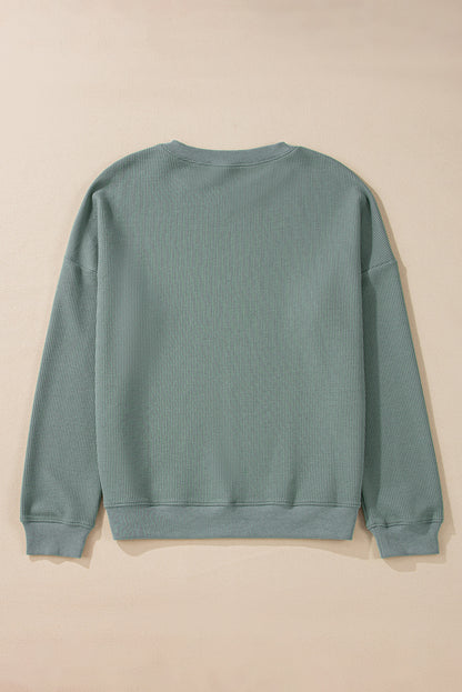 Aqua Waffle-Knit Drop-Shoulder V-Neck Top