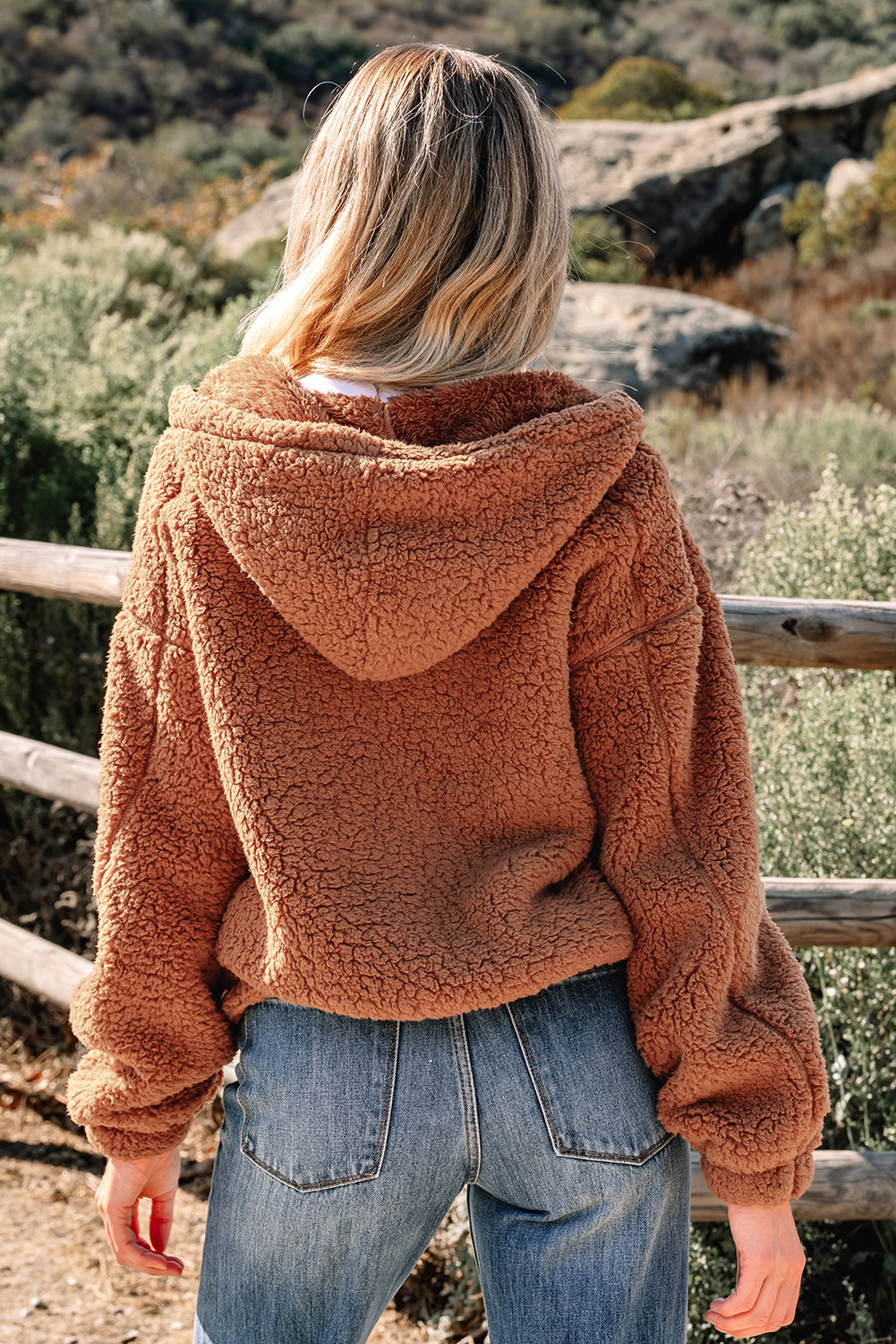 Straw Yellow Sherpa Zip-Up Hooded Jacket