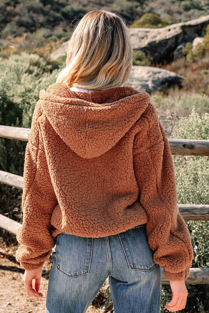 Straw Yellow Sherpa Zip-Up Hooded Jacket