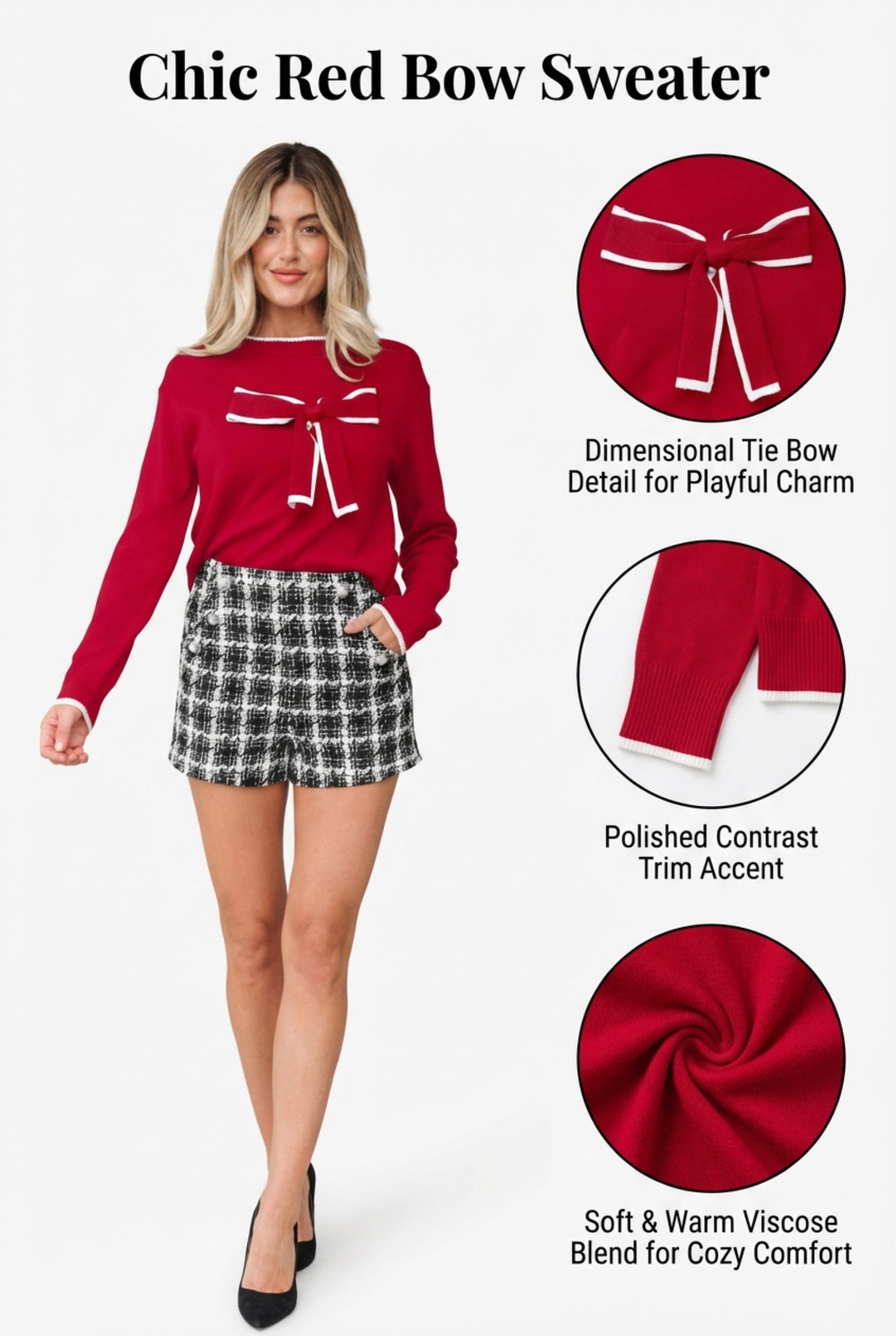 Black Bow-Accent Cropped Sweater