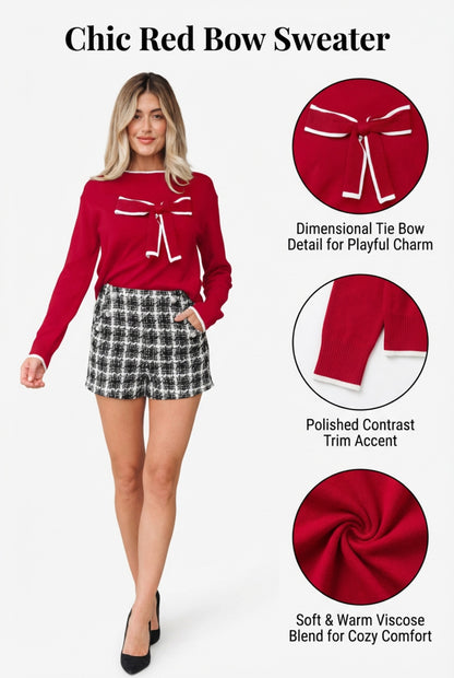 Black Bow-Accent Cropped Sweater