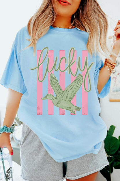 Light Blue Lucky Duck Graphic T-Shirt