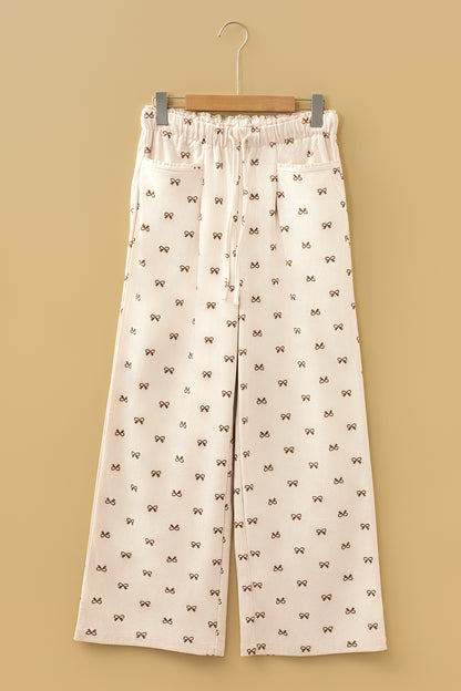 Apricot Bow-Print Corduroy Pants