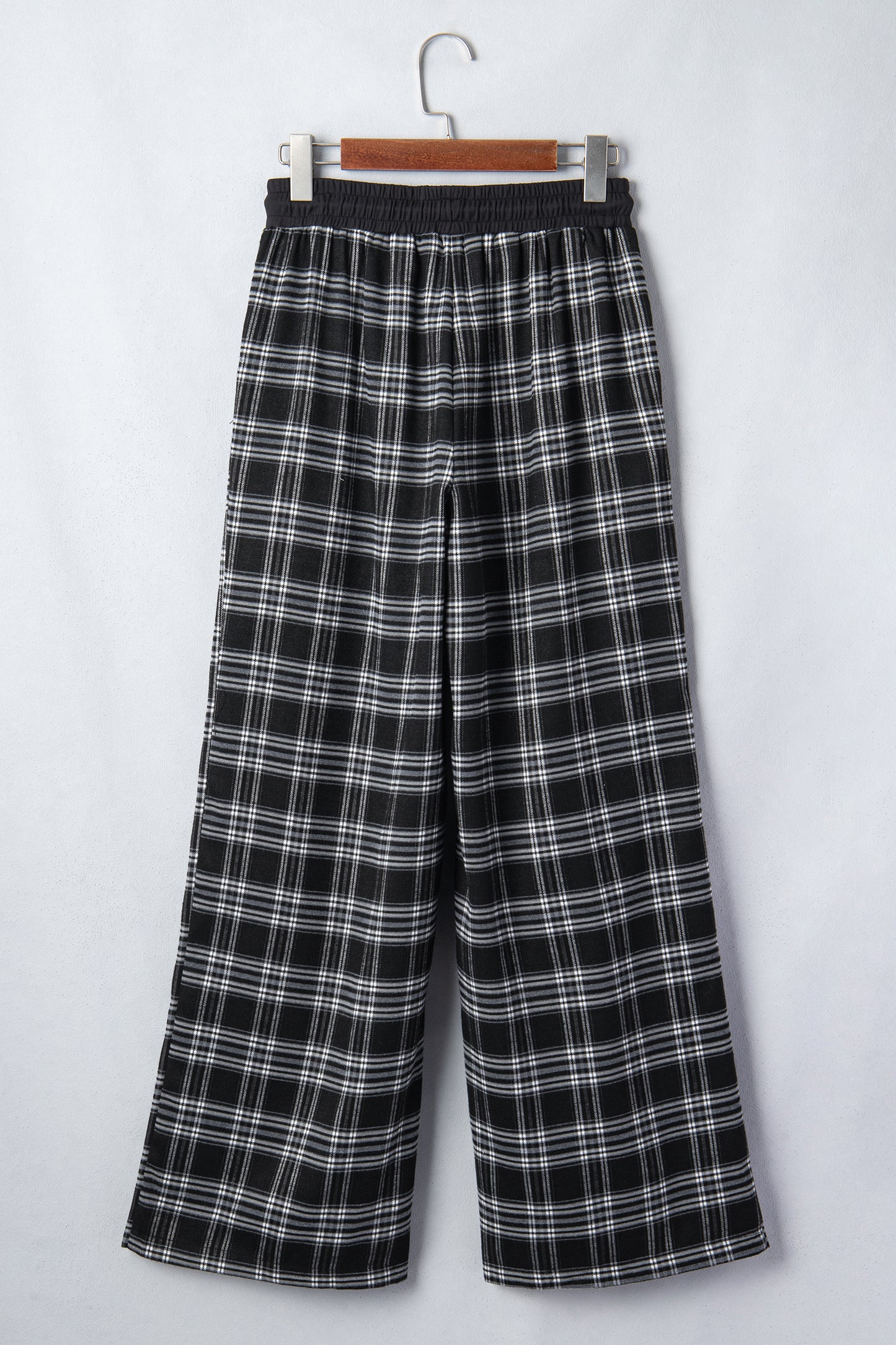 Black Frenchy Plaid Pattern Contrast Drawstring Waist Wide-Leg Pants