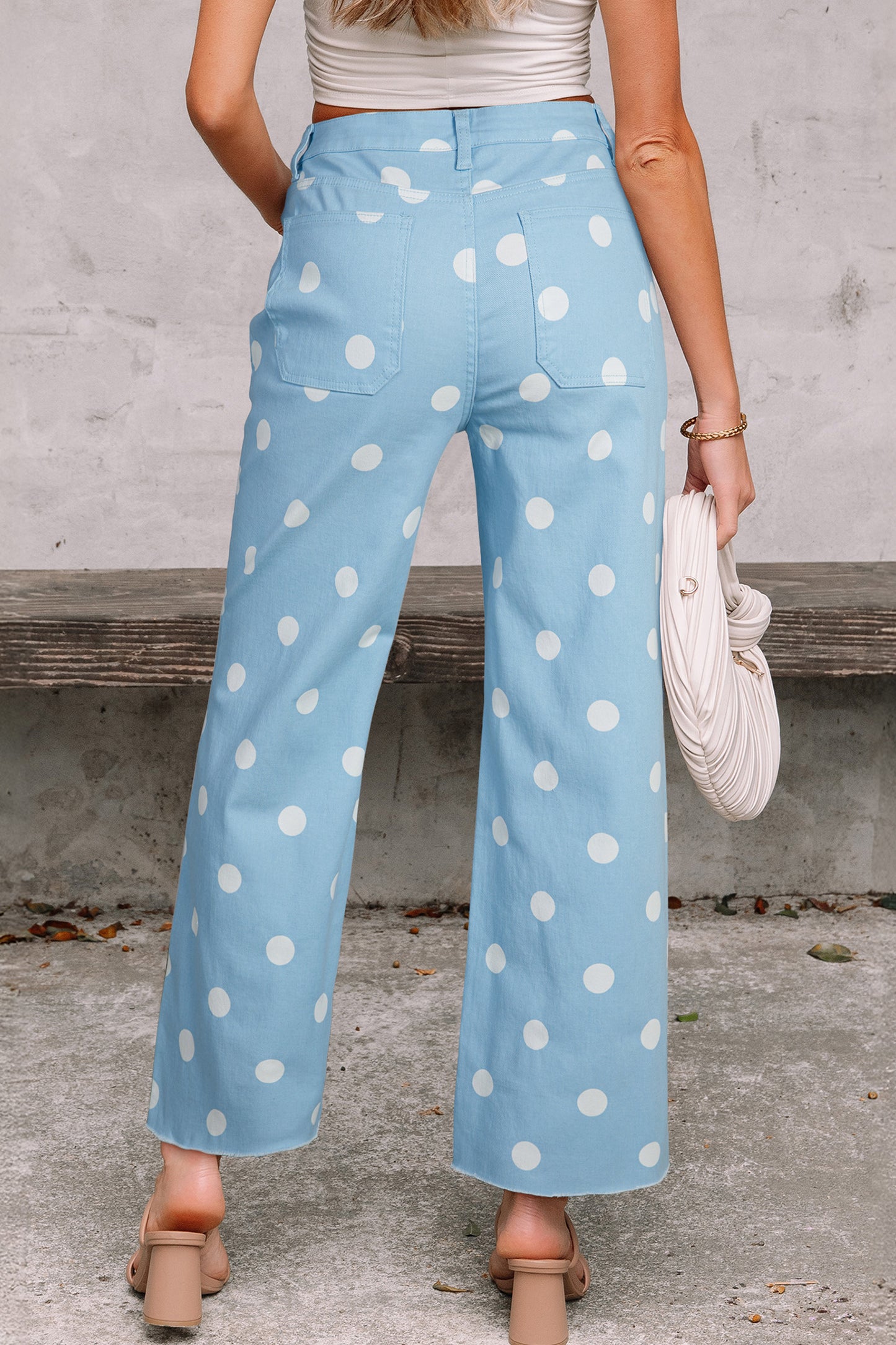 Khaki Polka-Dot Raw-Hem Jeans