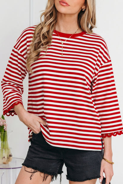 Racing Red Striped Lace-Trim Top